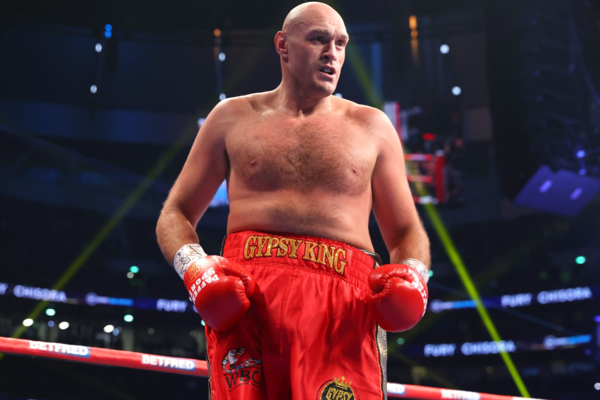 Tyson Fury in the ring for a heavyweight boxing match.