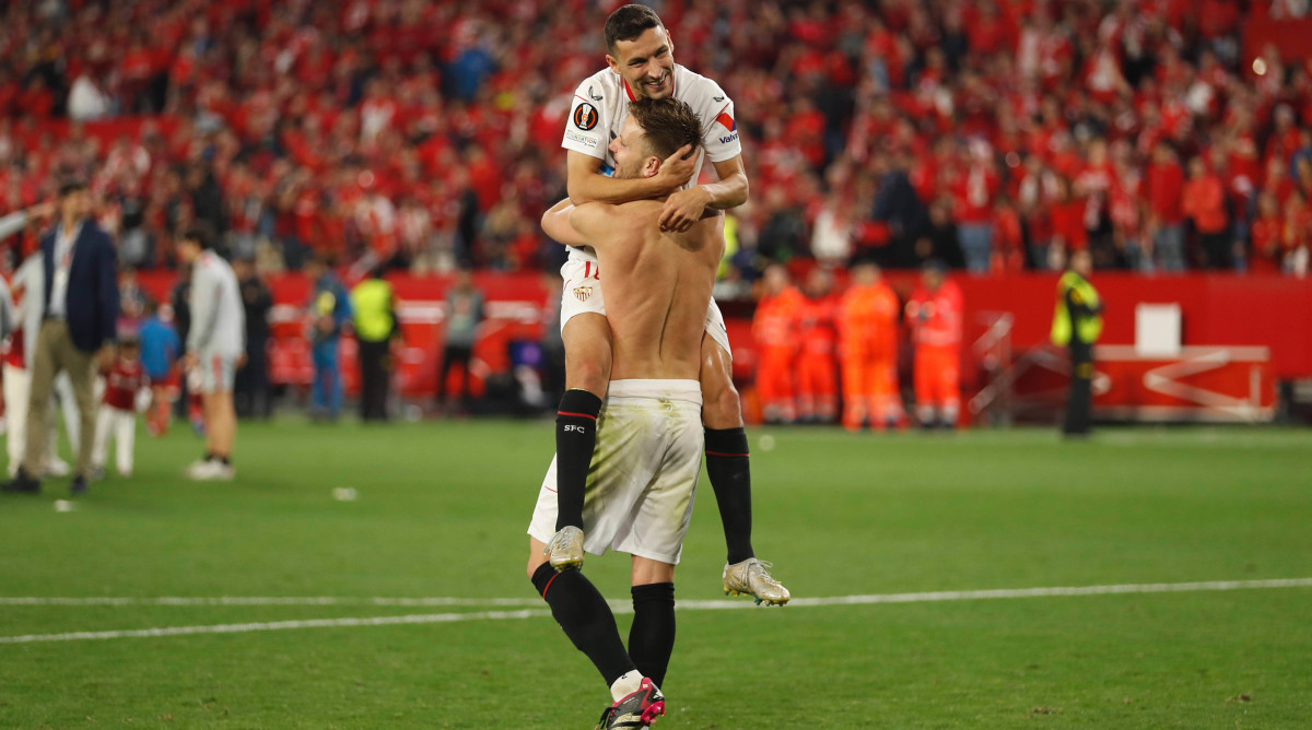 Sevilla celebrating a Europa League win
