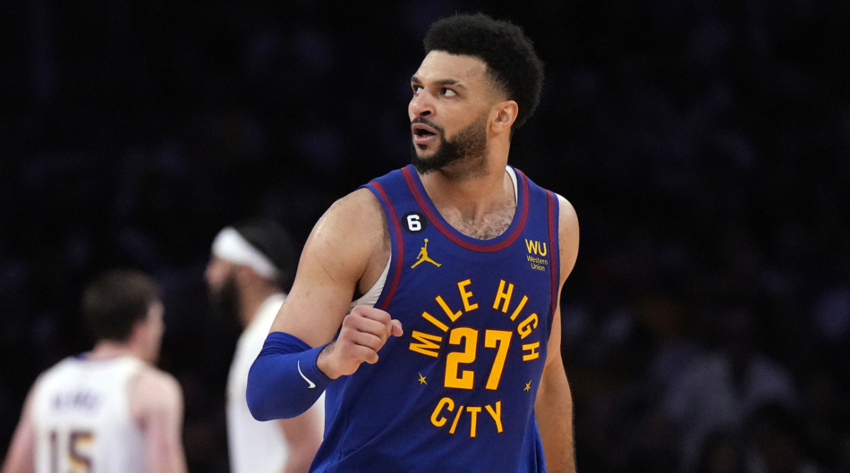 Nuggets’ Jamal Murray celebrates making a basket against the Lakers.