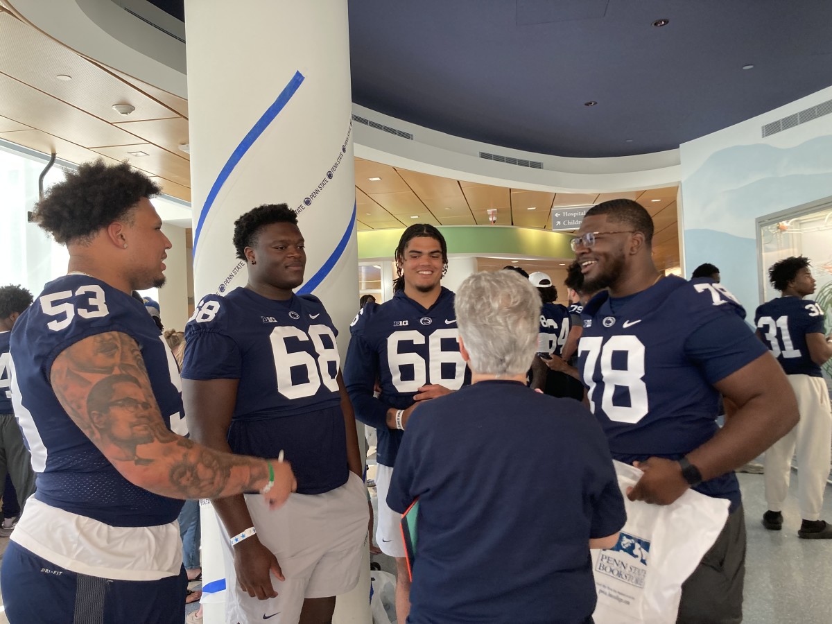 Penn State Nittany Lions football players during a visit to Penn State Health Children's Hospital in Hershey.