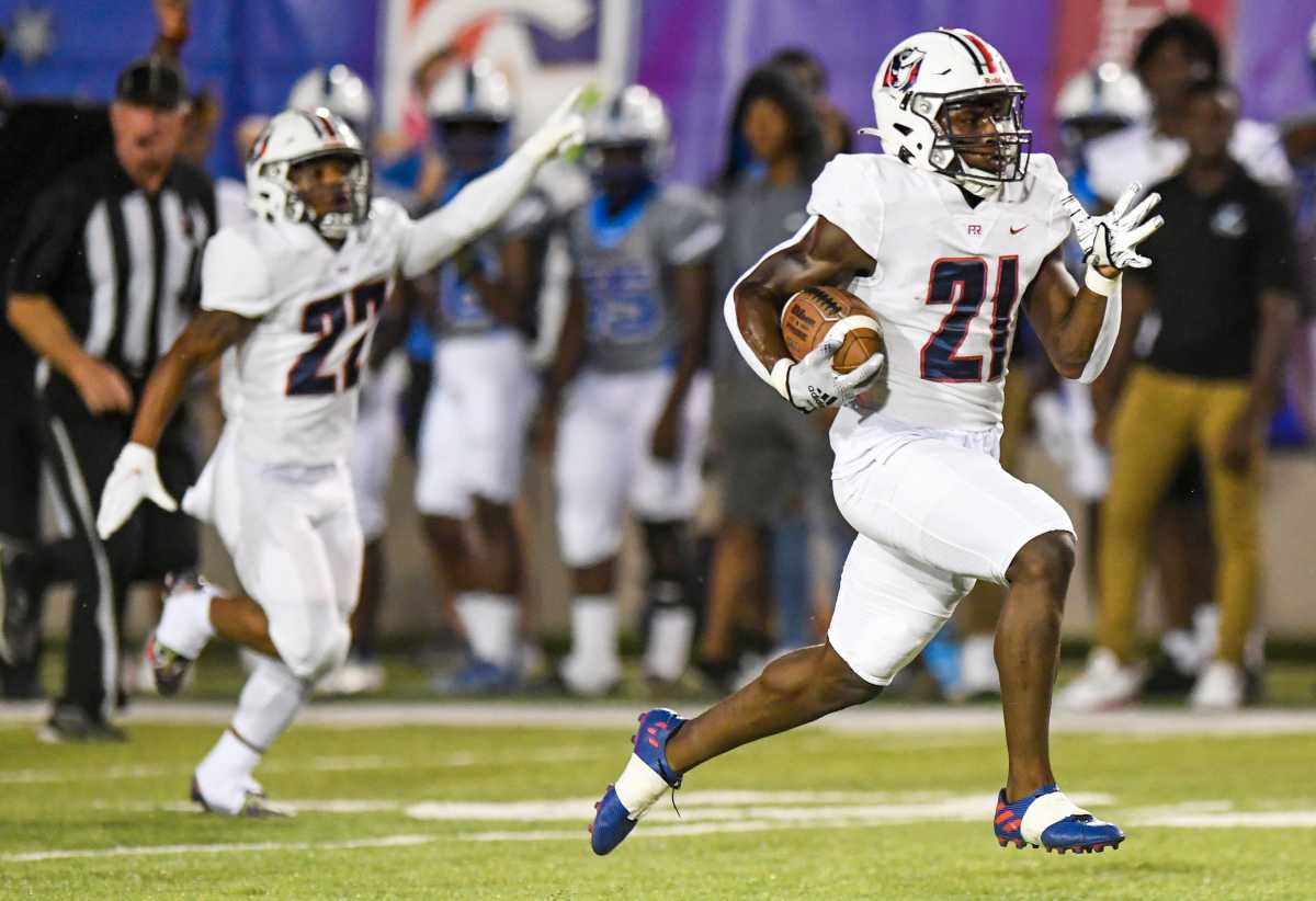 Pike Road's Anthony Rogers (21) carries for a long first half touchdown against Lanier during their game at Cramton Bowl in Montgomery, Ala., on Thursday September 8, 2022.