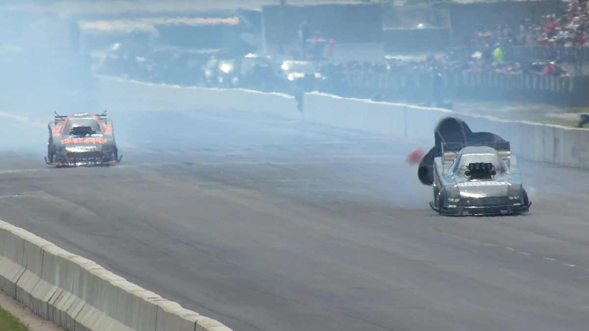 Chad Green's top run on Friday held up against all other Funny Car competitors to give him the No. 1 qualifying spot in Sunday's final eliminations of the NHRA New England Nationals. Video courtesy NHRA.