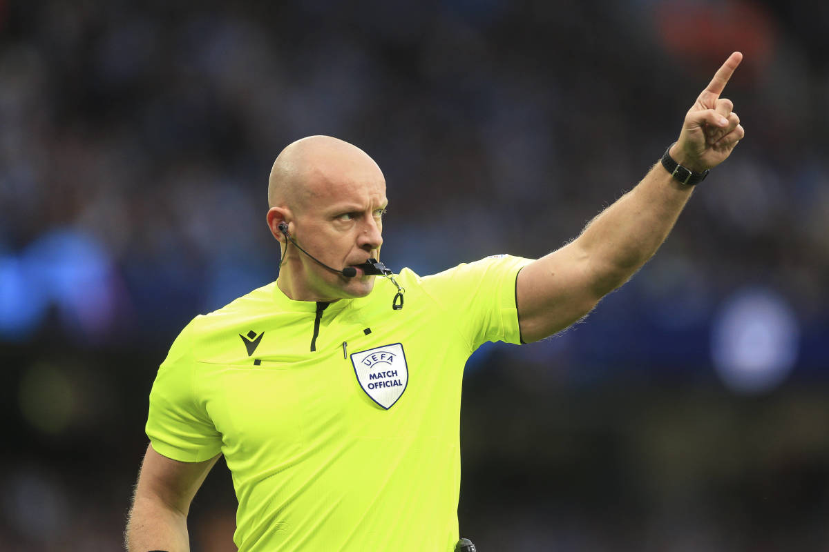 Referee Szymon Marciniak pictured during Manchester City's 4-0 win over Real Madrid in the semi-finals of the 2022/23 UEFA Champions League