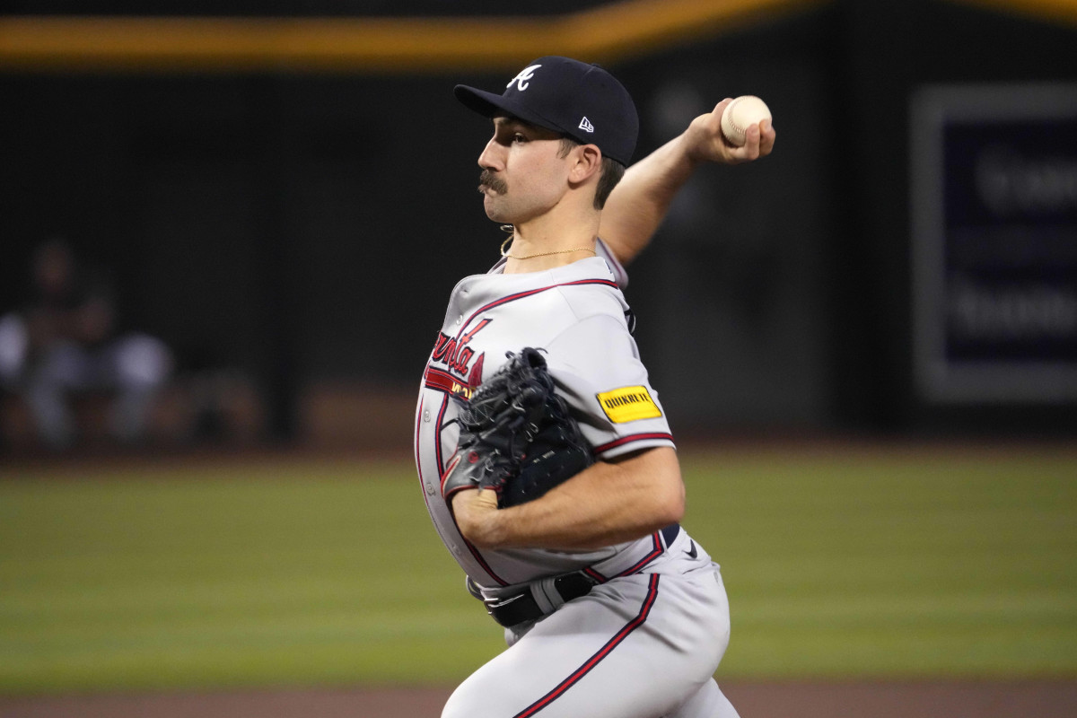 Jun 3, 2023; Phoenix, Arizona, USA; Atlanta Braves Starting pitcher Spencer Strider (99) pitches against the Arizona Diamondbacks during the first inning at Chase Field. Mandatory Credit: Joe Camporeale-USA TODAY Sports