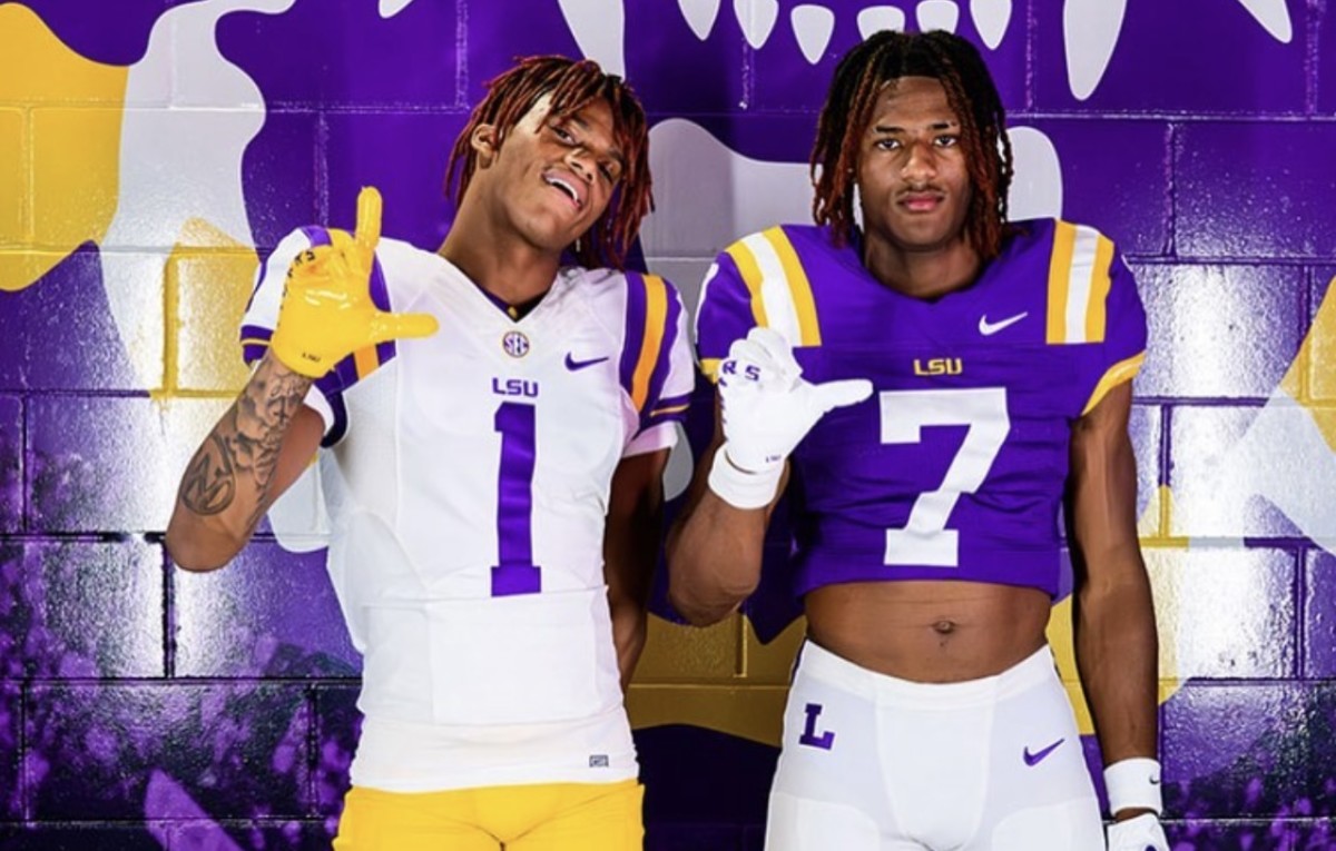 2024 linebacker Sterling Dixon (right) and 2025 wide receiver Ryan Williams (left) on their unofficial visits to Baton Rouge on Friday, June 3.