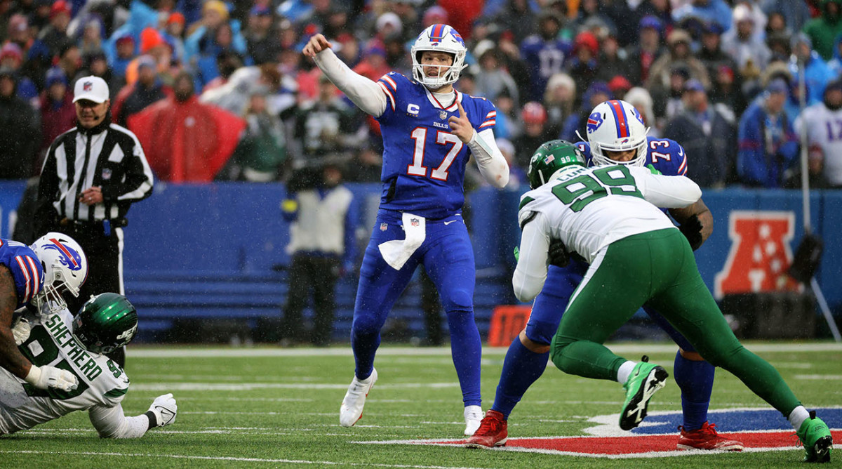 Buffalo Bills quarterback Josh Allen throws a pass against the New York Jets