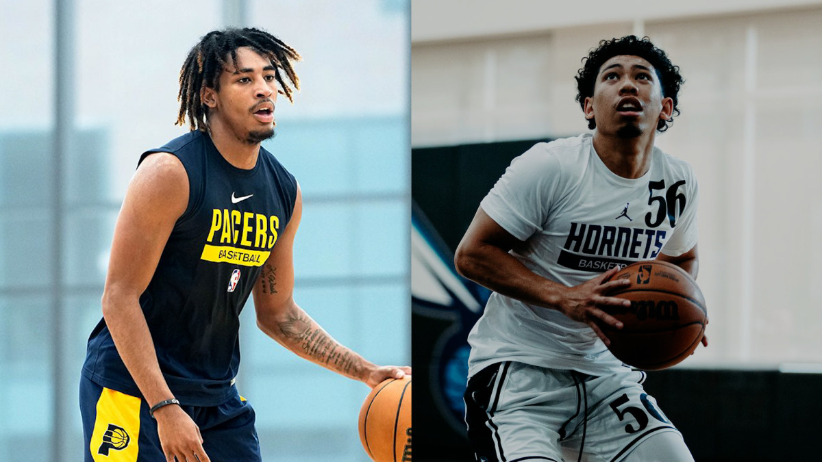 Virginia men's basketball players Armaan Franklin and Kihei Clark participating in NBA pre-draft workouts