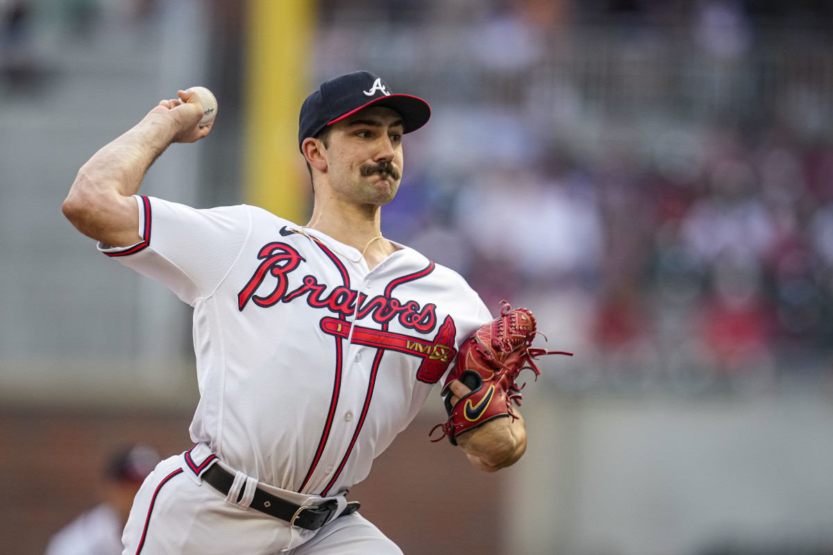 Jun 8, 2023; Cumberland, Georgia, USA; Atlanta Braves starting pitcher Spencer Strider (99) pitches against the New York Mets during the first inning at Truist Park. Mandatory Credit: Dale Zanine-USA TODAY Sports
