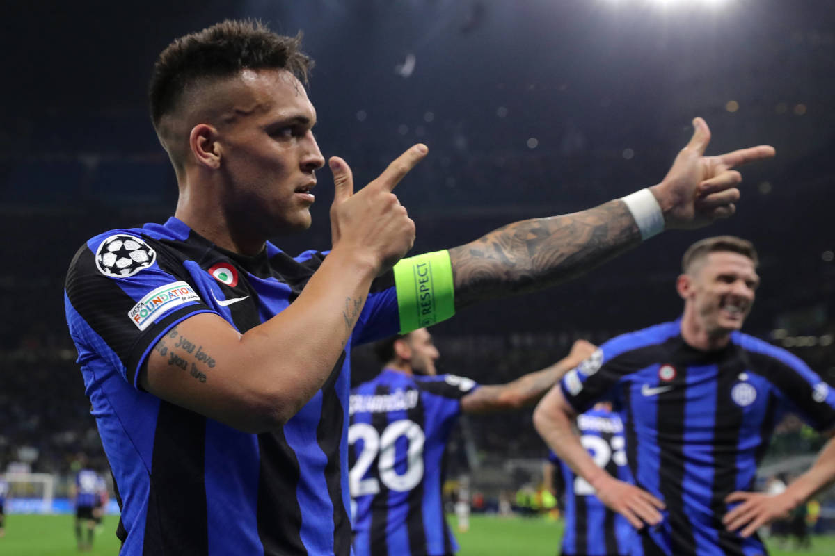 Lautaro Martínez celebrates Inter Milan’s Champions League semifinal win vs. AC Milan.