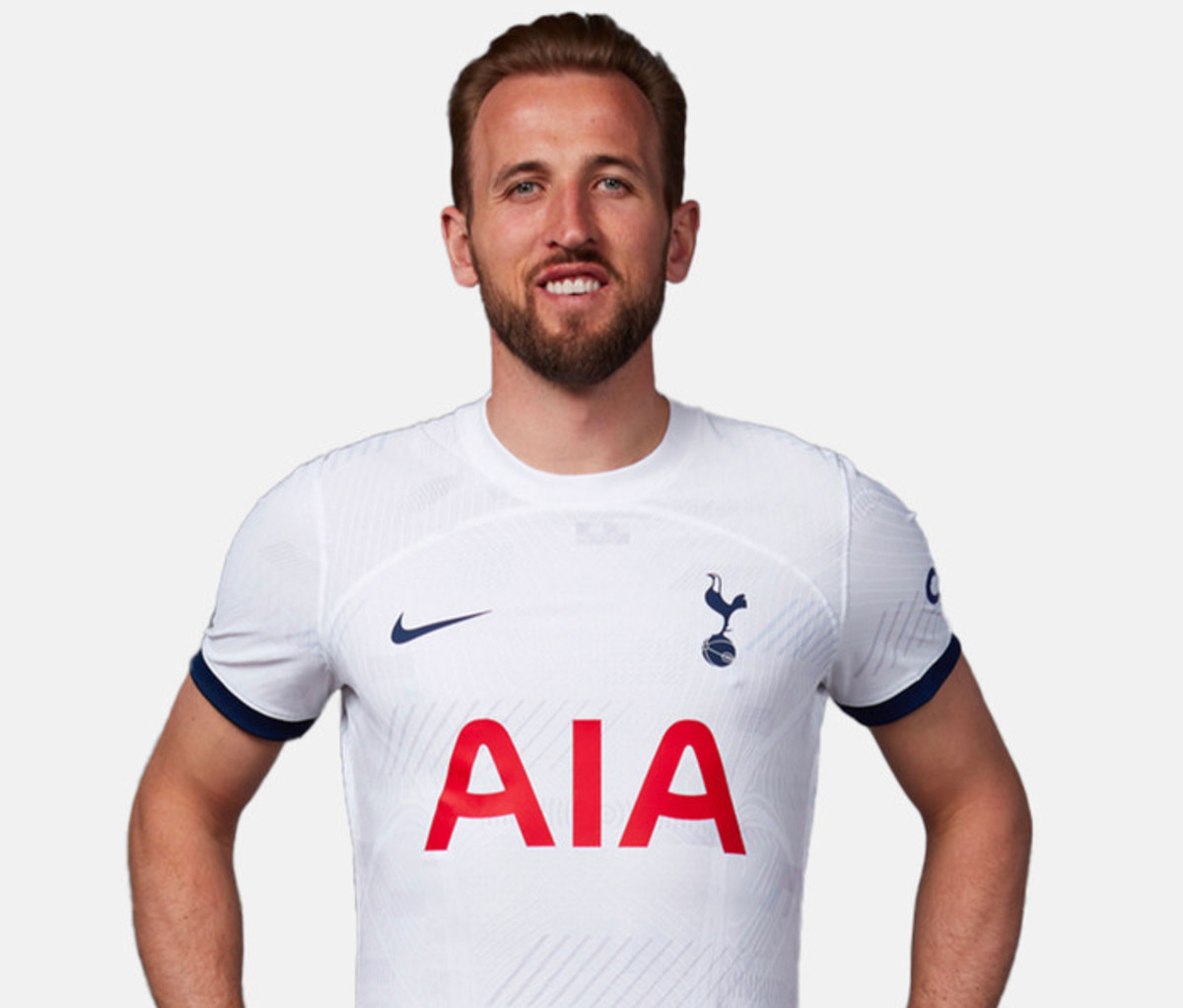 Harry Kane pictured modeling Tottenham's new home jersey ahead of the 2023/24 season