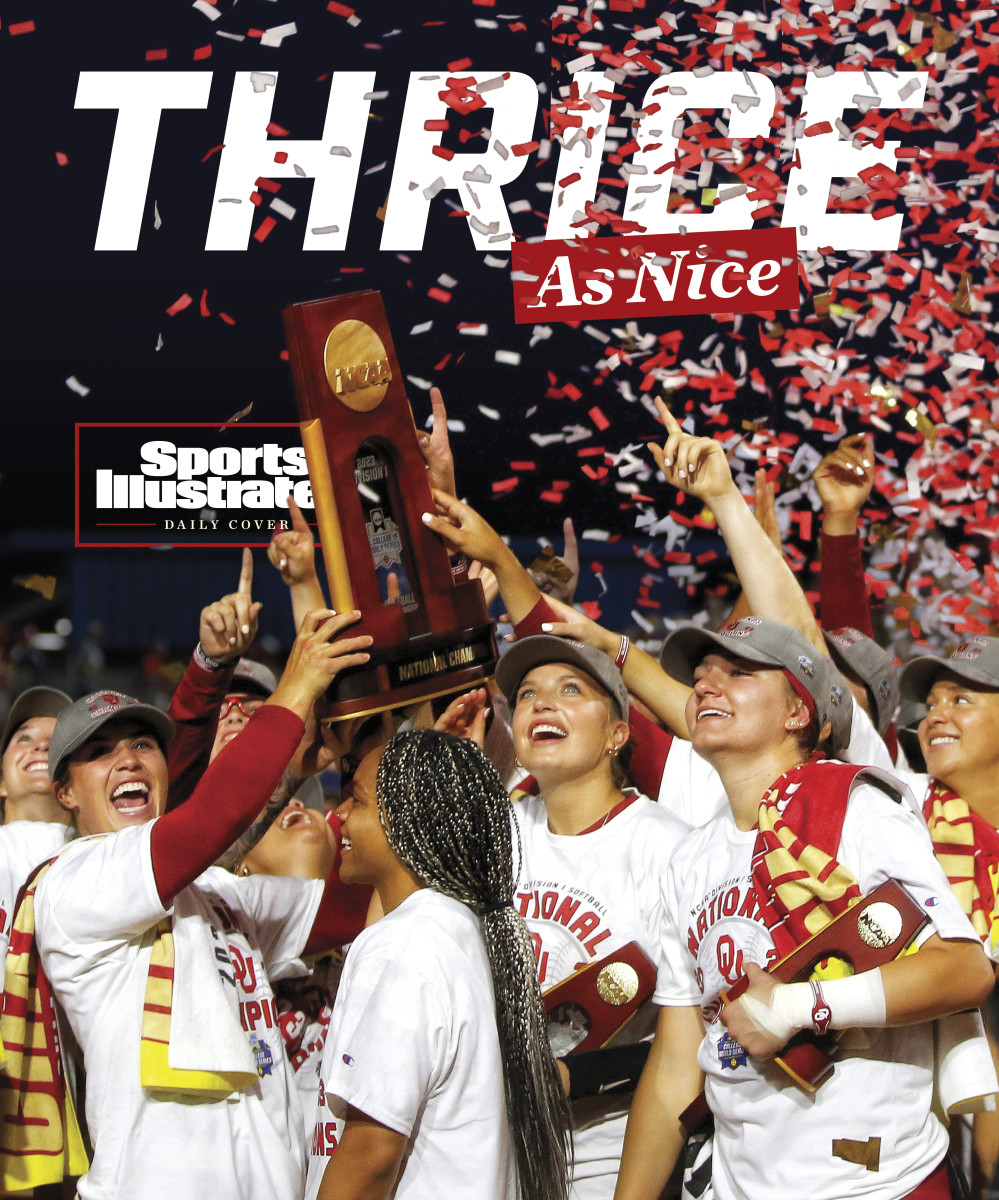 THRICE AS NICE: Oklahoma softball celebrates its third straight Women's College World Series title.