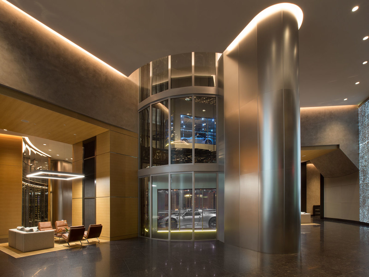 Residents at the Porsche Design Tower can effectively park their cars in their apartments thanks to a special elevator