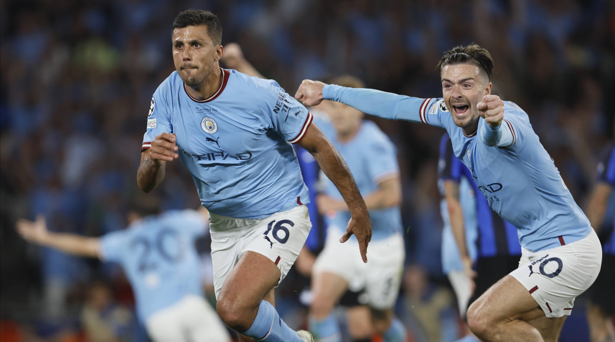 Rodri after scoring for Man City.