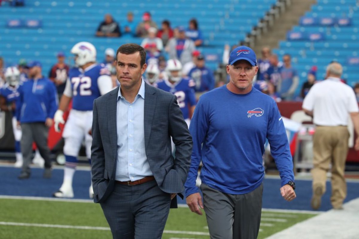 Buffalo Bills general manager Brandon Beane (left) and head coach Sean McDermott (right).