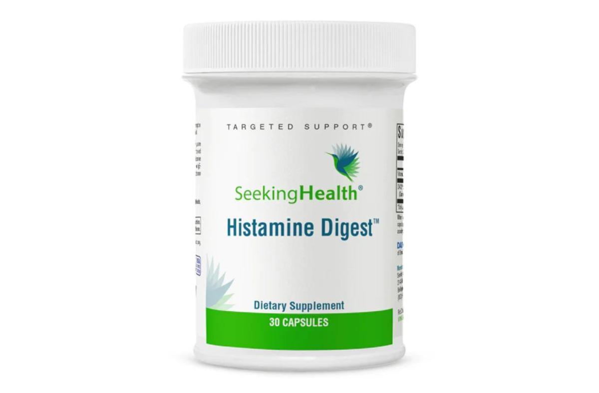 A bottle of Seeking Health Histamine Digest supplement