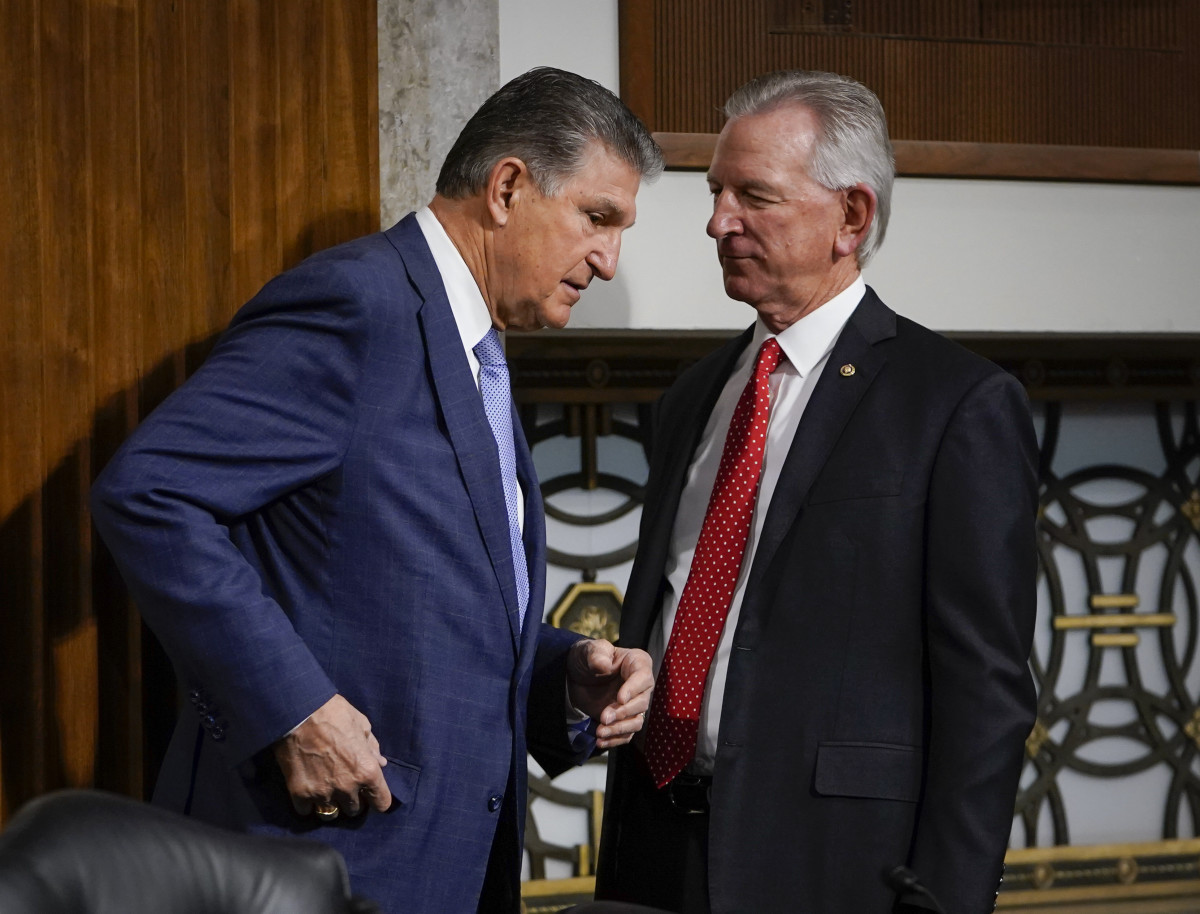 Sen. Joe Manchin (D-W.Va.) and Sen. Tommy Tuberville (R-Ala.) are trying to finalize a bipartisan bill around athlete compensation.