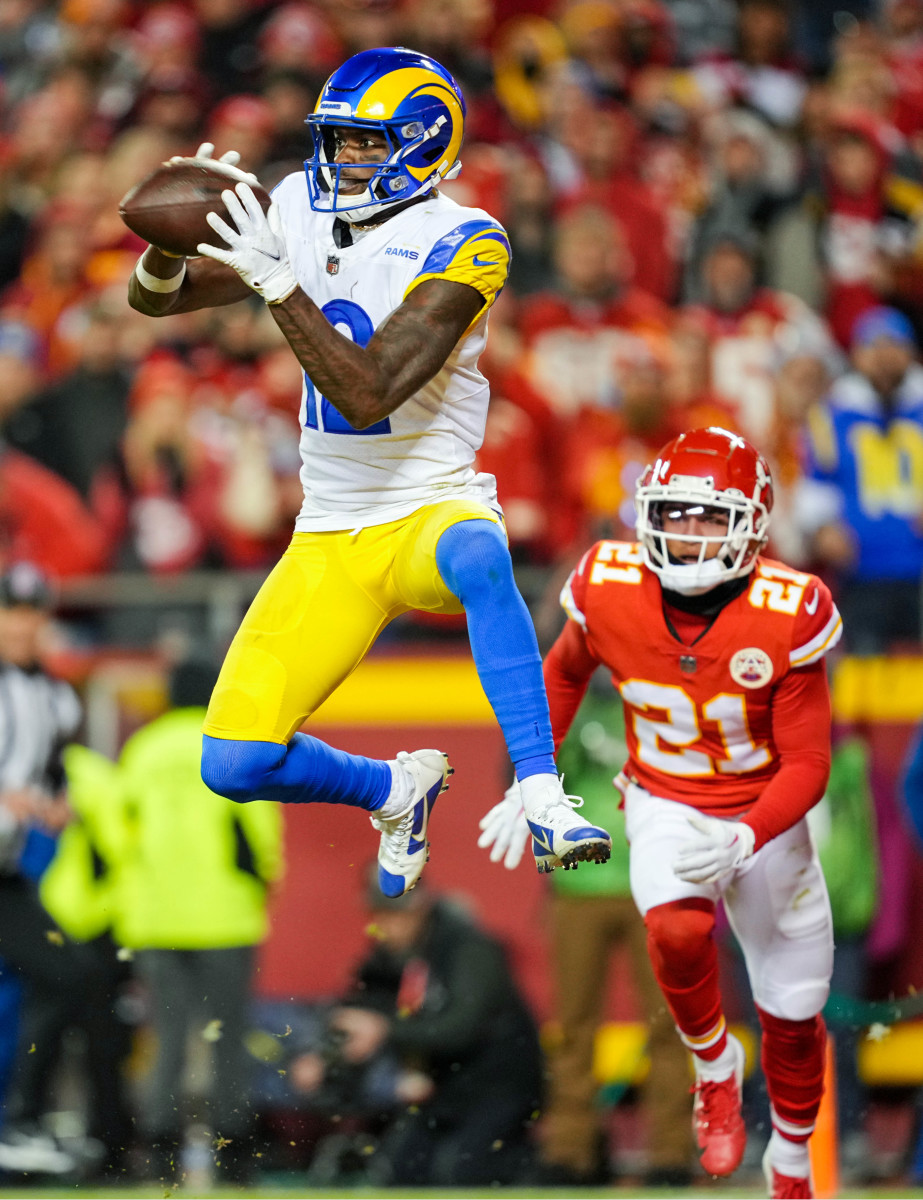 Los Angeles Rams wide receiver Van Jefferson jumps up to catch the ball