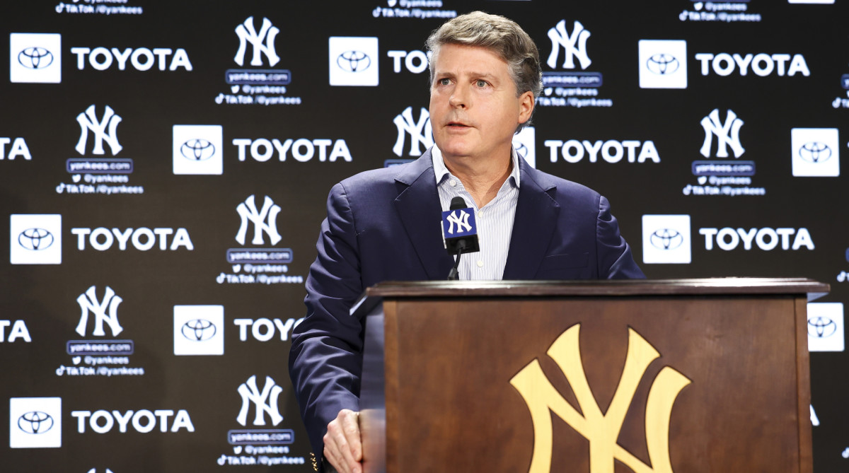 Hal Steinbrenner during a press conference at Yankee Stadium.