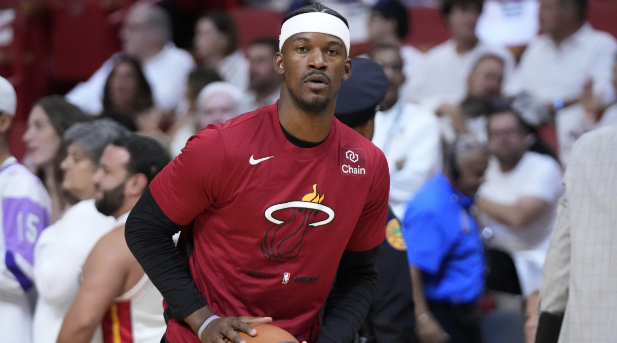 Miami Heat forward Jimmy Butler warms up before Game 4 of the NBA Finals.