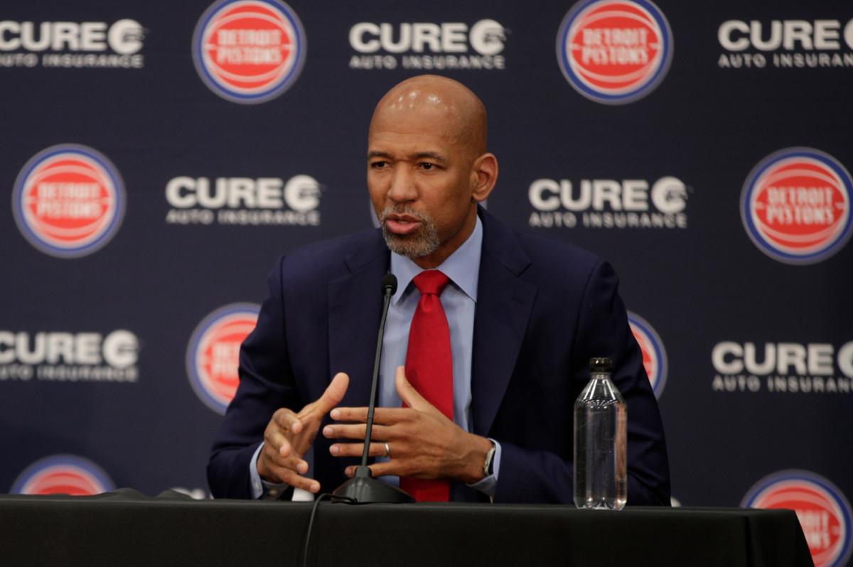 Former Phoenix Suns coach Monty Williams speaks at his introductory press conference with the Detroit Pistons