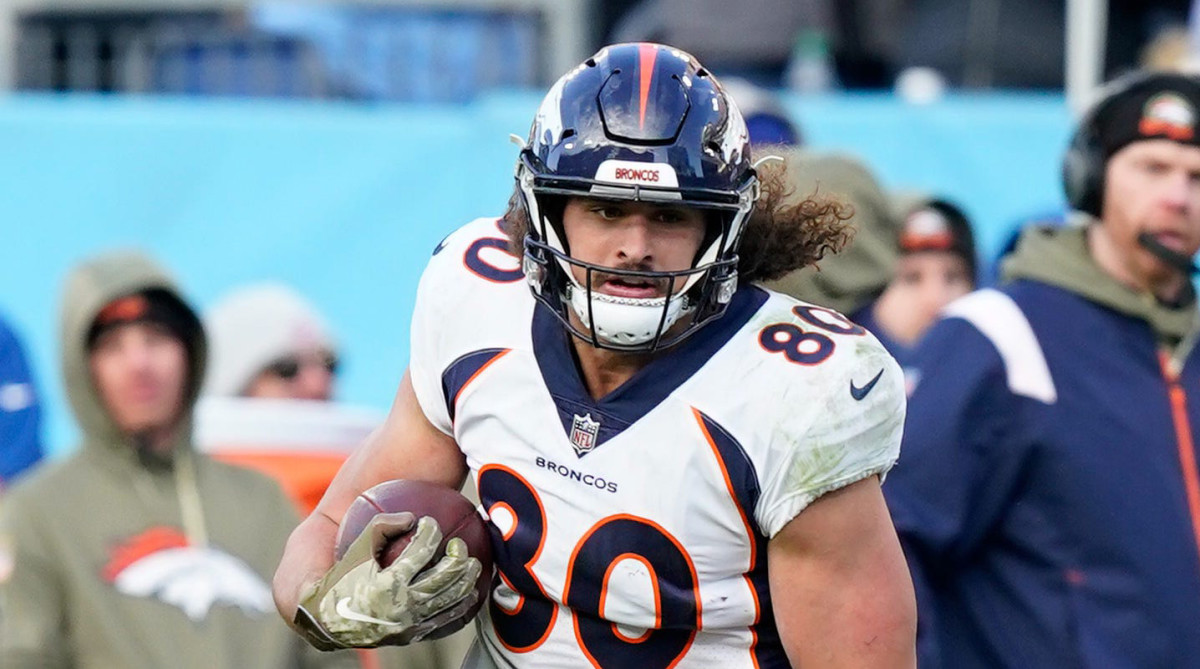 Denver Broncos tight end Greg Dulcich