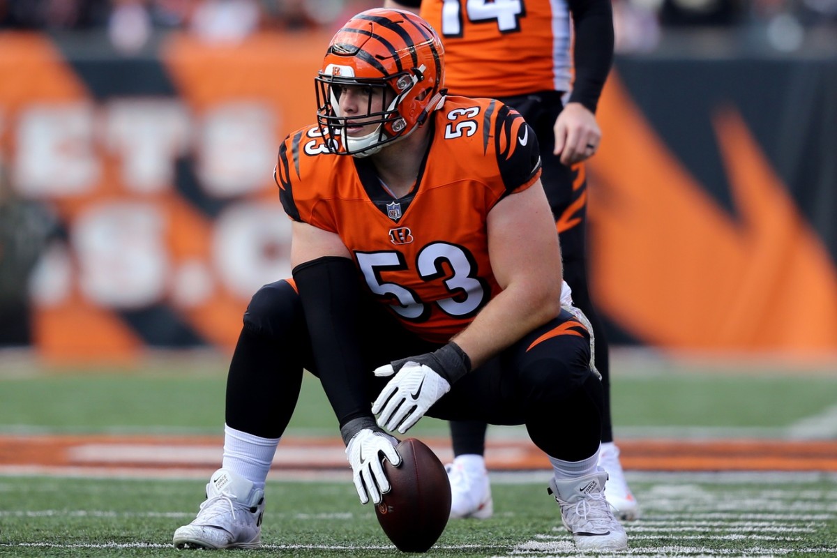 Nov 11, 2018; Cincinnati, OH, USA; Cincinnati Bengals center Billy Price (53) against the New Orleans Saints at Paul Brown Stadium. Mandatory Credit: Aaron Doster-USA TODAY Sports (NFL)