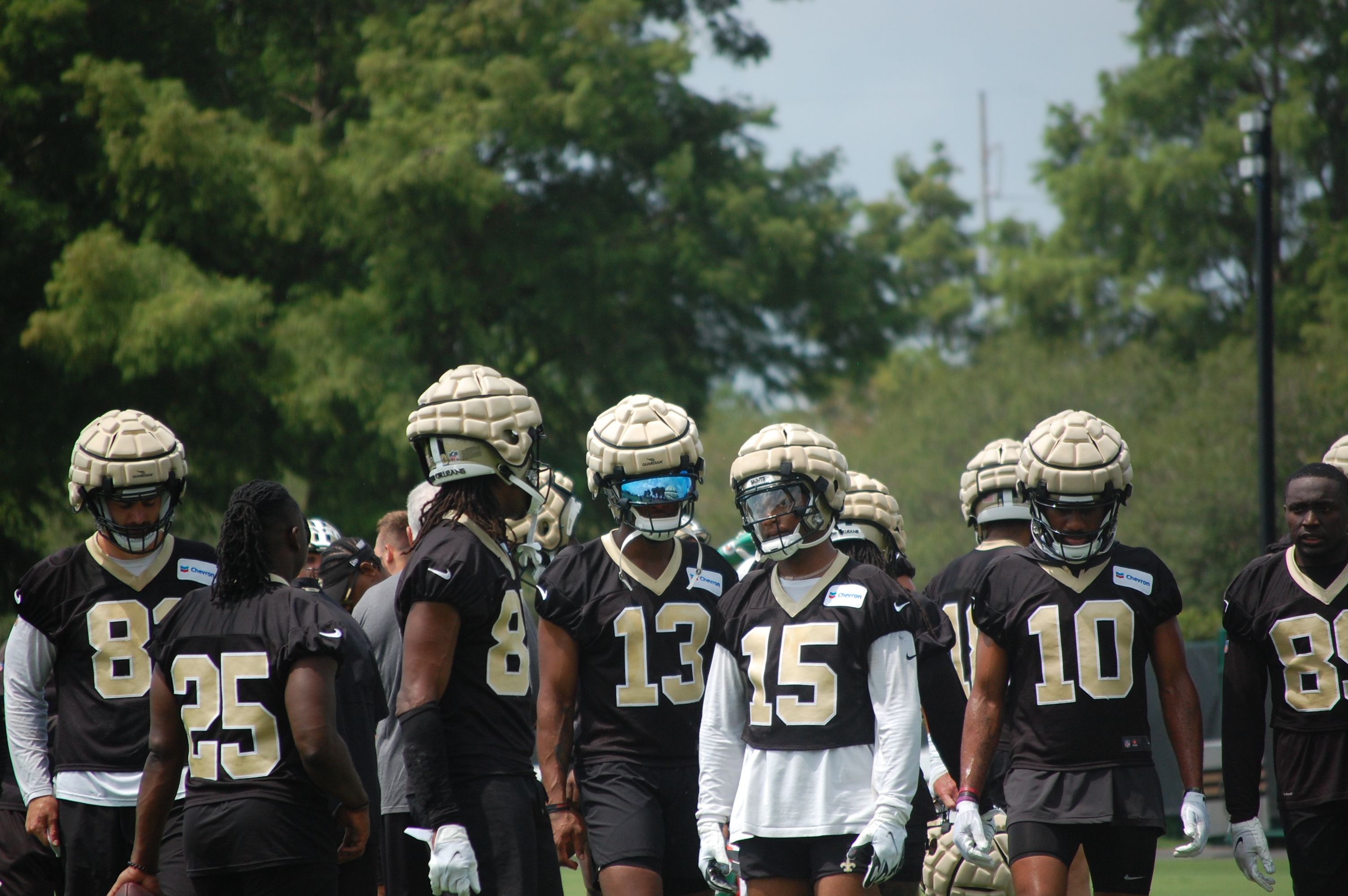 Michael Thomas, Kawaan Baker, and Tre'Quan Smith among a group of Saints offensive players