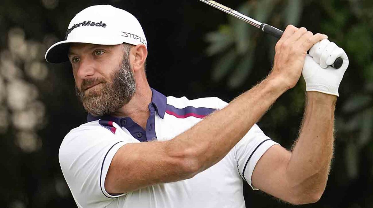 Dustin Johnson watches a shot in the second round of the U.S. Open.