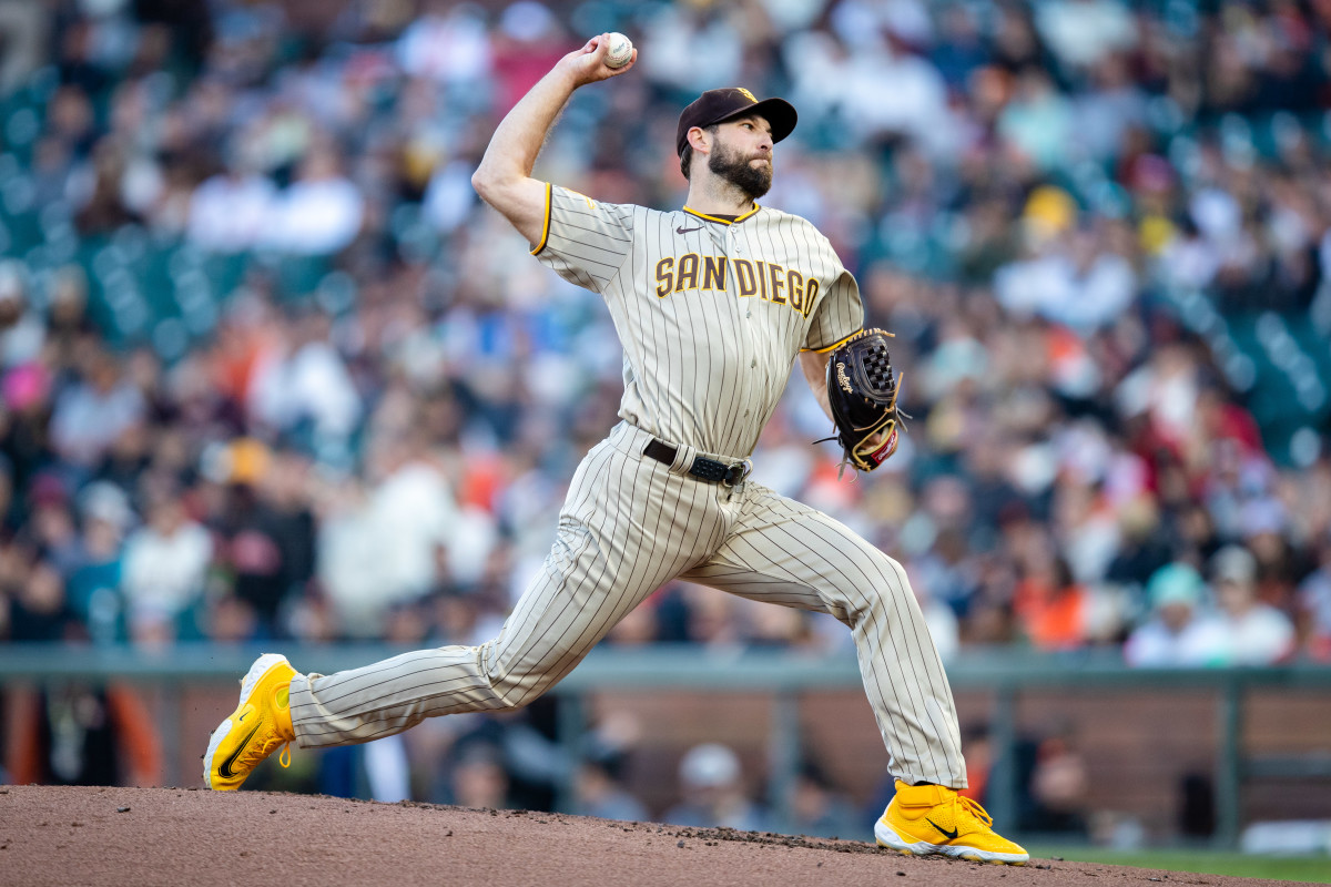 San Diego Padres starting pitcher Michael Wacha throws against the SF Giants during the first inning at Oracle Park on June 19, 2023.