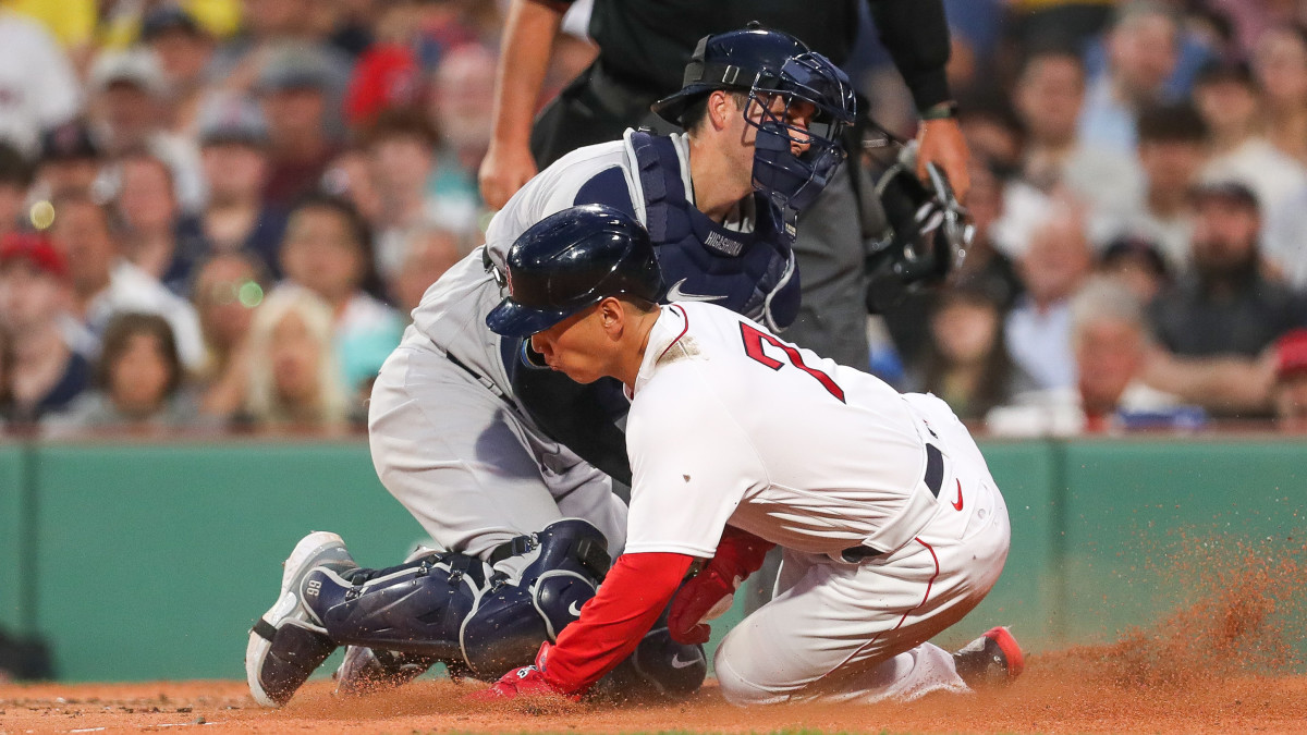 A Yankees–Red Sox play at the plate