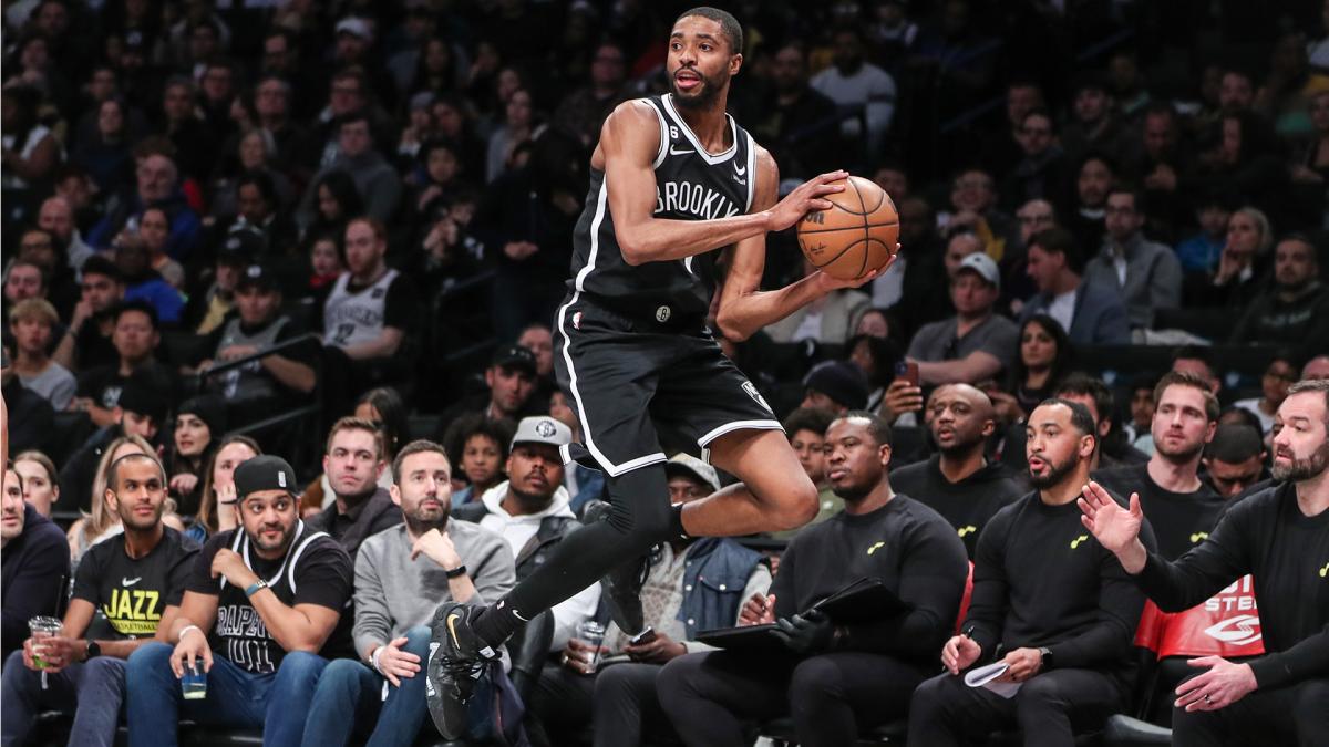Brooklyn Nets forward Mikal Bridges jumps in the air