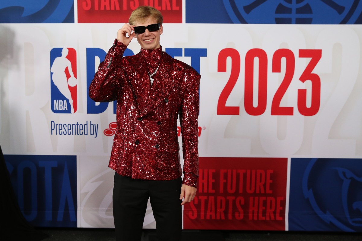 Gradey Dick (Kansas) arrives for the first round of the 2023 NBA Draft at Barclays Arena.