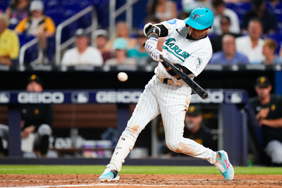 Luis Arraez swings at the ball