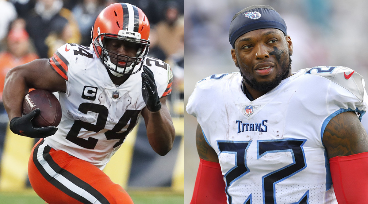 Cleveland Browns running back Nick Chubb and Tennessee Titans back Derrick Henry