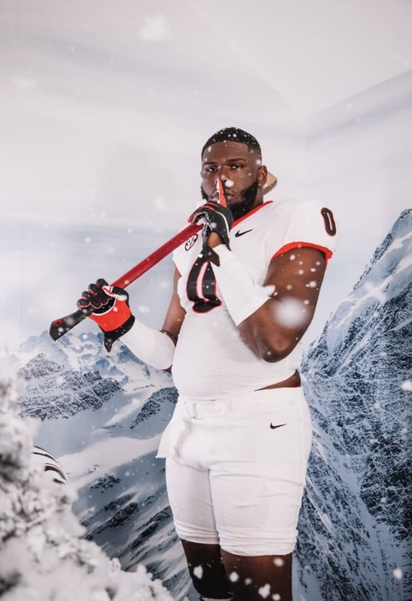 DL Jordan Hall - who selected Georgia over Florida - poses for a photo during a recruiting visit to Georgia.