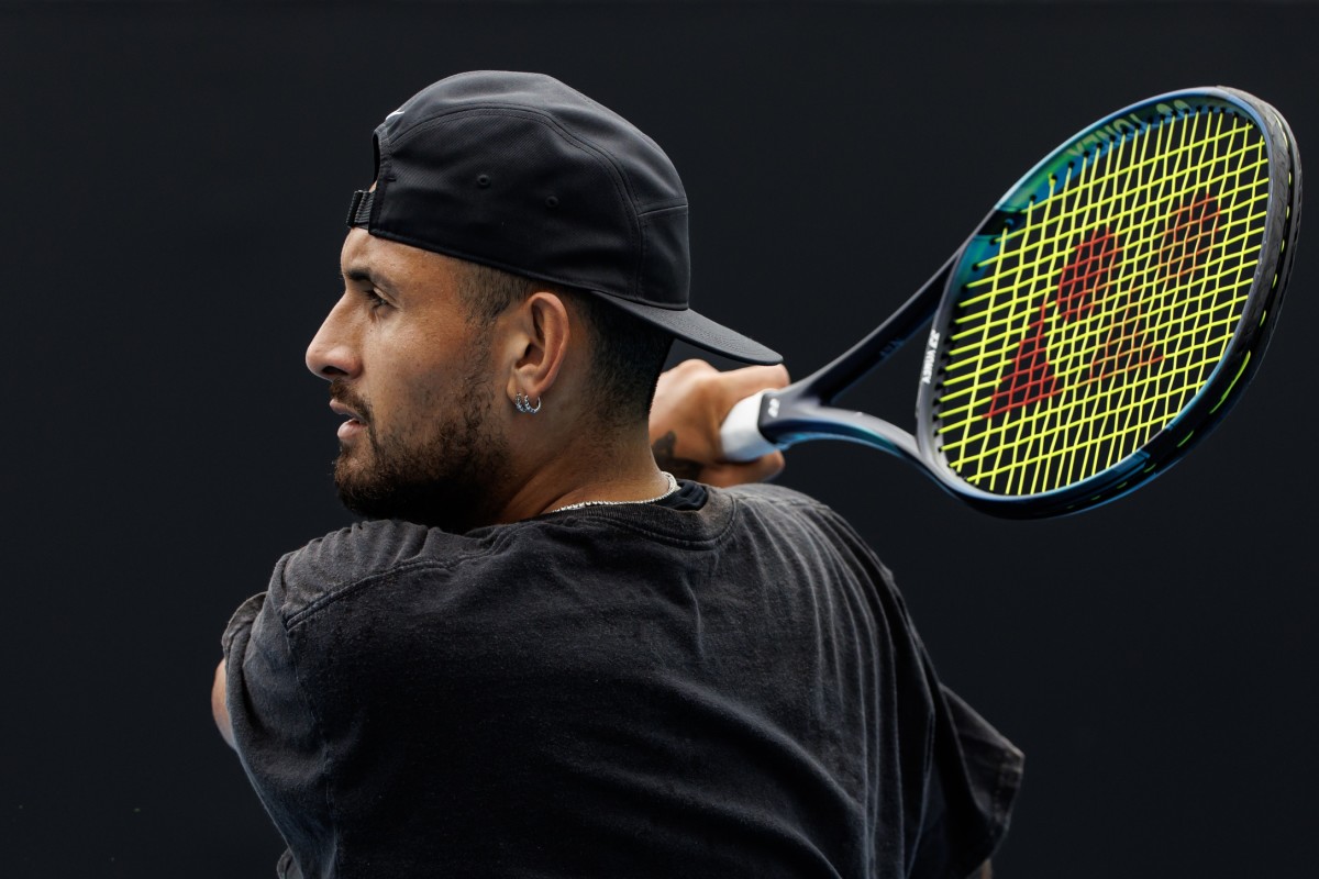 Nick Kyrgios of Australia practices
