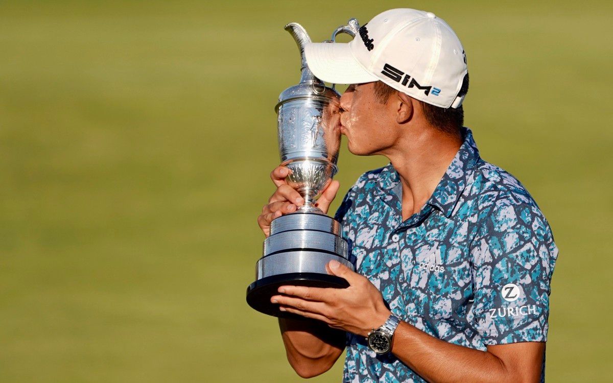 Collin Morikawa celebrates his British Open victory