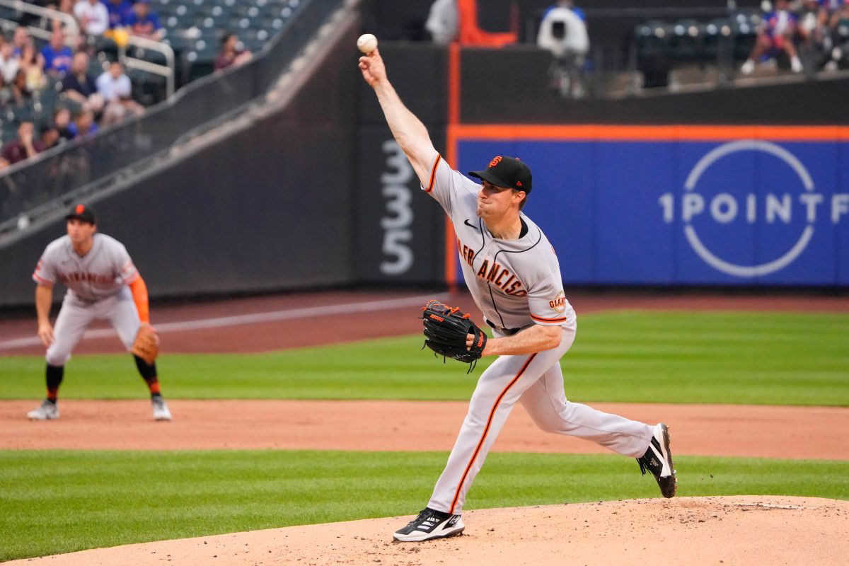 SF Giants pitcher Ross Stripling delivers a pitch against the New York Mets during the first inning at Citi Field on July 2, 2023.