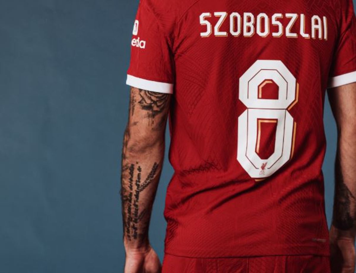 A photo showing Dominik Szoboszlai's heavily tattooed left arm