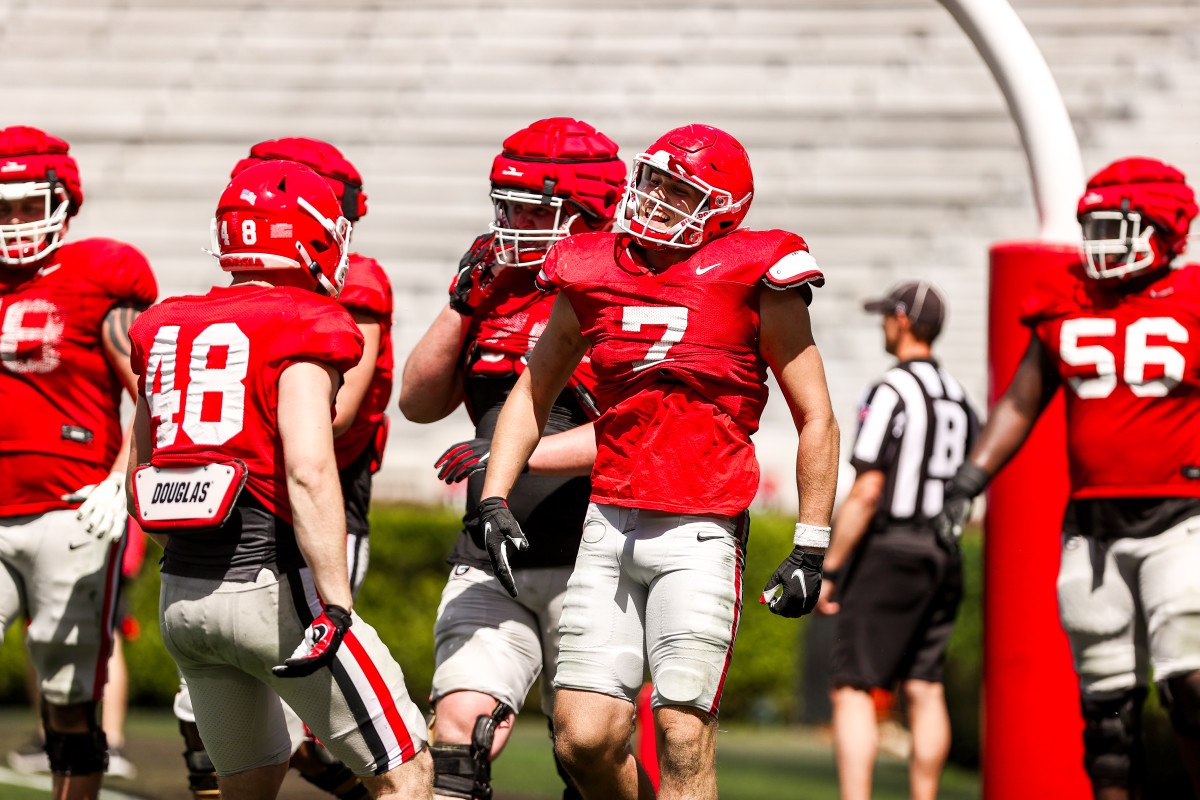 Georgia tight end Lawson Luckie (7) during Georgia’s spring practice on Dooley Field at Sanford Stadium in Athens, Ga., on Saturday, April 1, 2023. (Tony Walsh/UGAAA)
