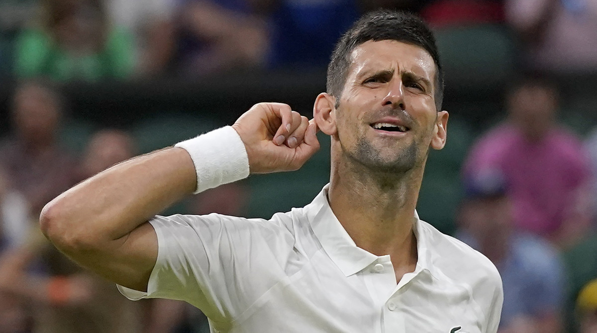 Serbia's Novak Djokovic celebrates after beating Switzerland's Stan Wawrinka.