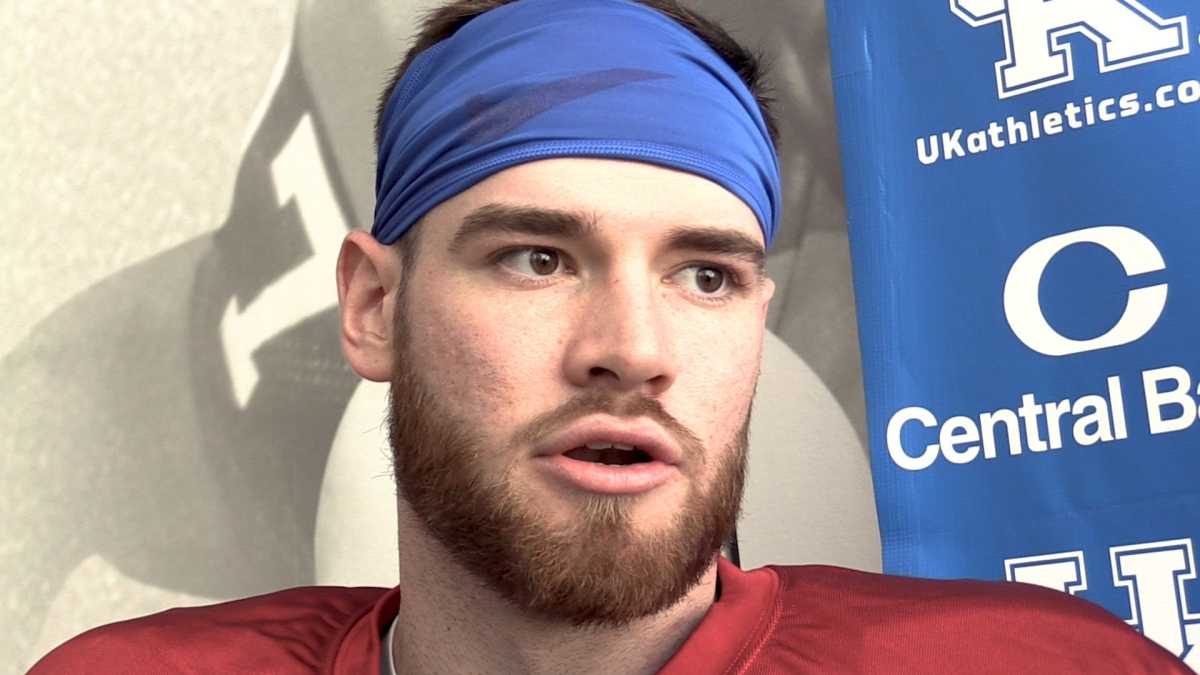 Devin Leary talks to the media after spring practice on Tuesday. March 21, 2023