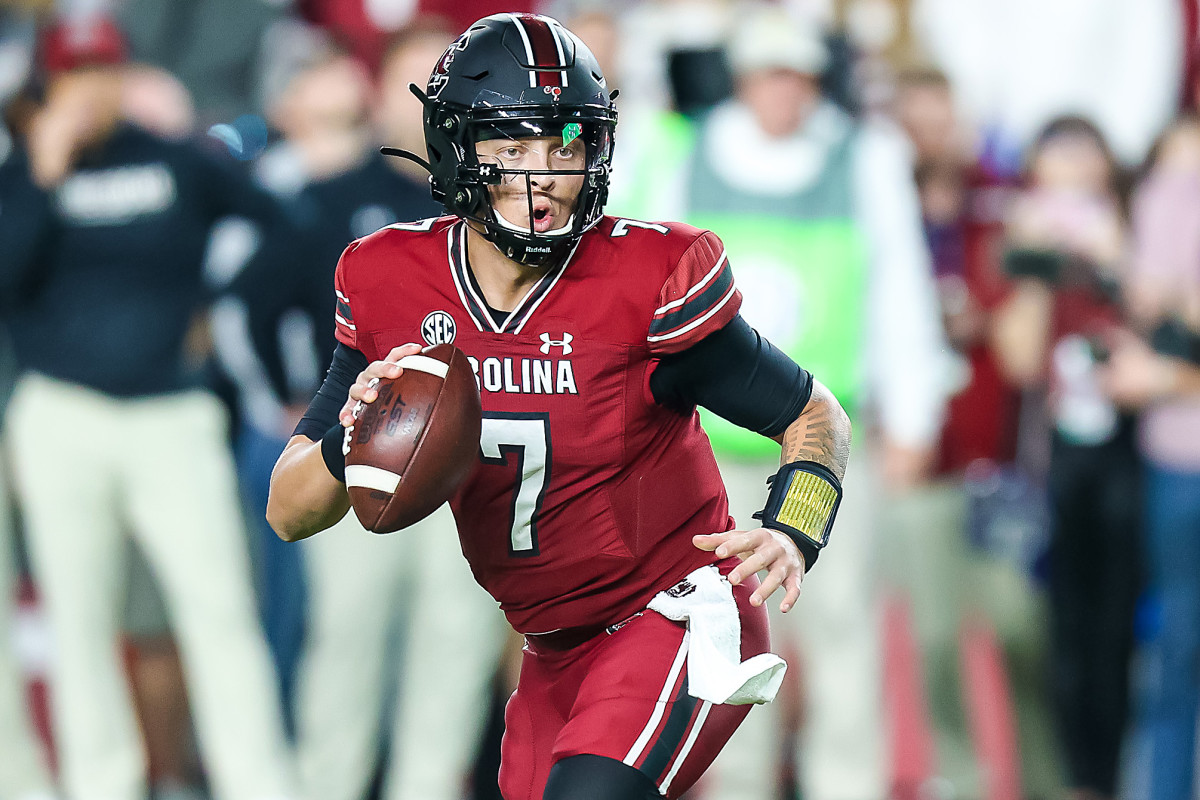 South Carolina Gamecocks quarterback Spencer Rattler (7) runs the ball against the Texas A&M Aggies in the first quarter at Williams-Brice Stadium. Mandatory Credit: Jeff Blake-USA TODAY