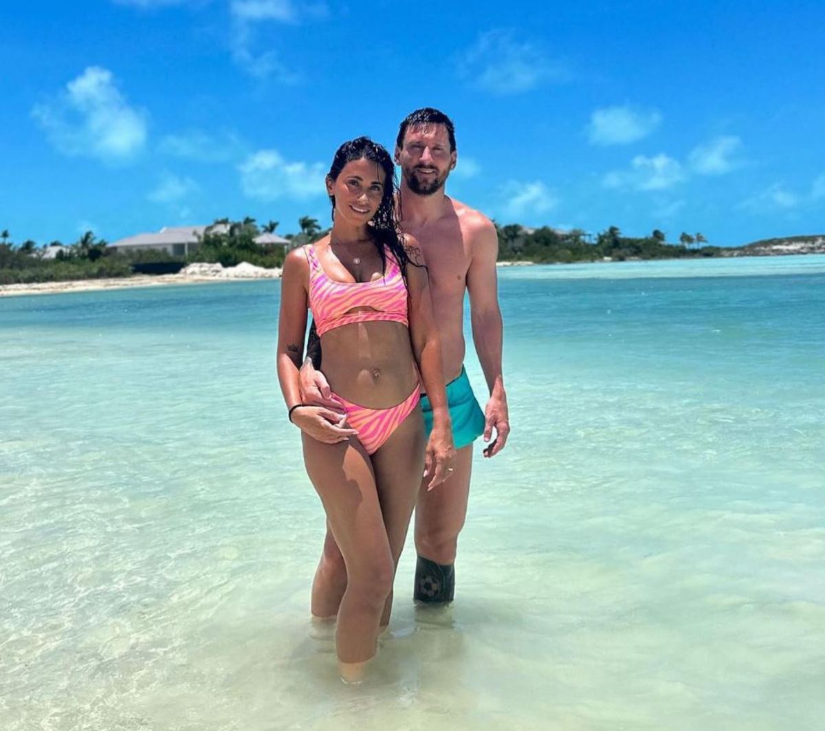 Lionel Messi and wife Antonela Roccuzzo pictured on a Caribbean holiday in July 2023