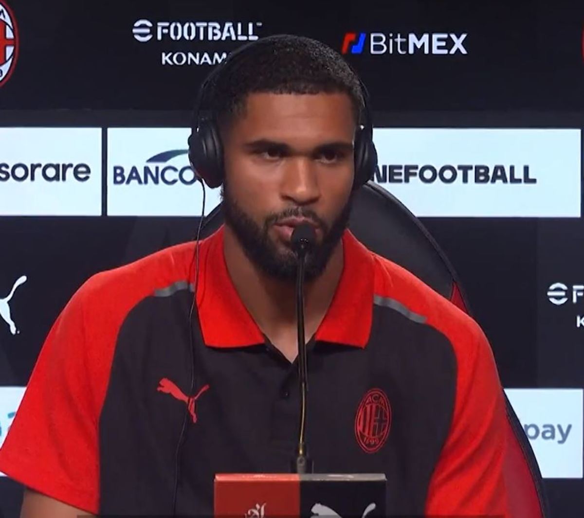 Ruben Loftus-Cheek pictured in July 2023 during his first press conference as an AC Milan player