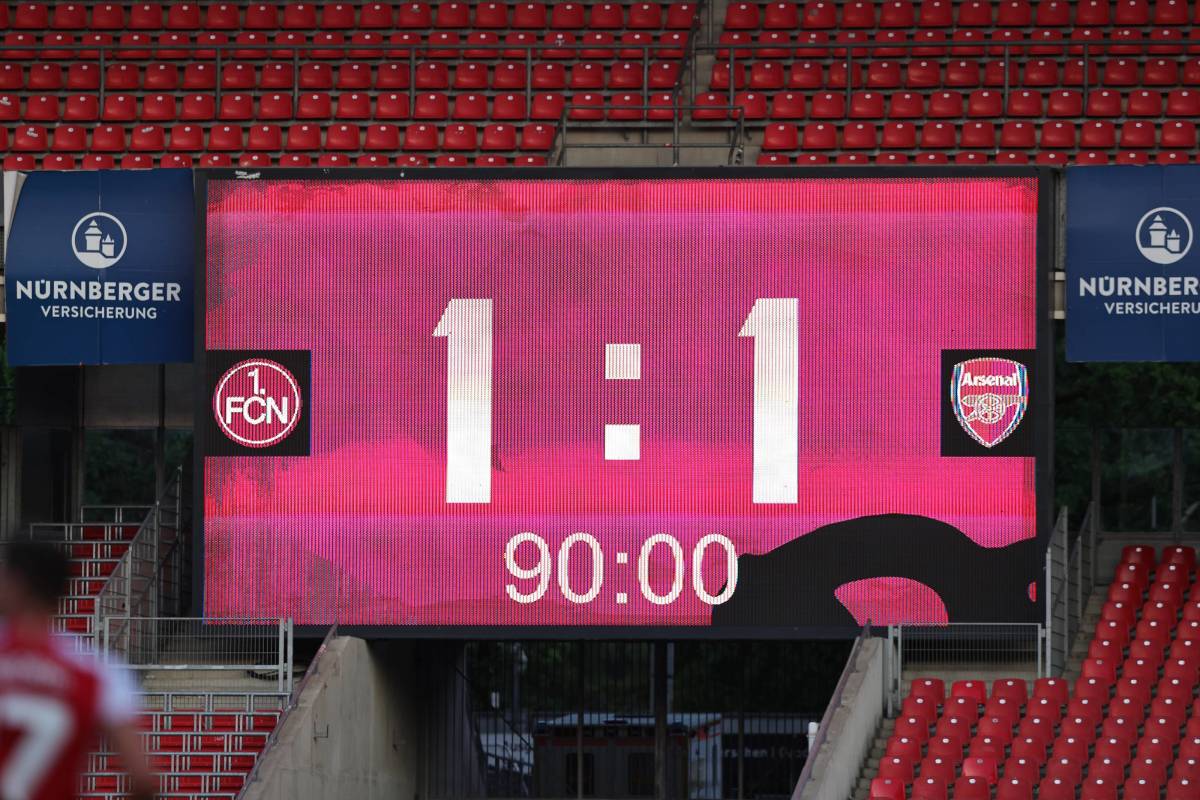 A picture of the scoreboard following a 1-1 draw between Nurnberg and Arsenal in a pre-season friendly in July 2023