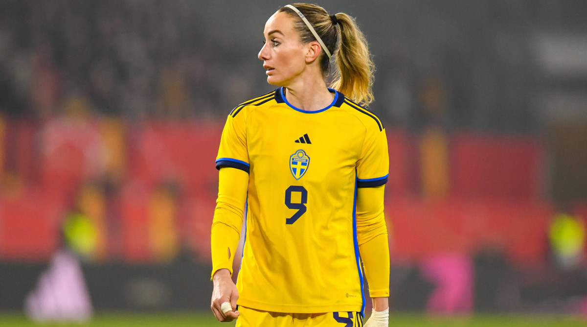 Sweden's Kosovar Asllani looks on during a match against Germany.