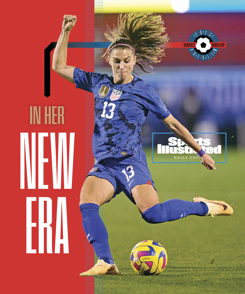IN HER NEW ERA: A graphic of Alex Morgan attempting a shot for the U.S. women's national team.