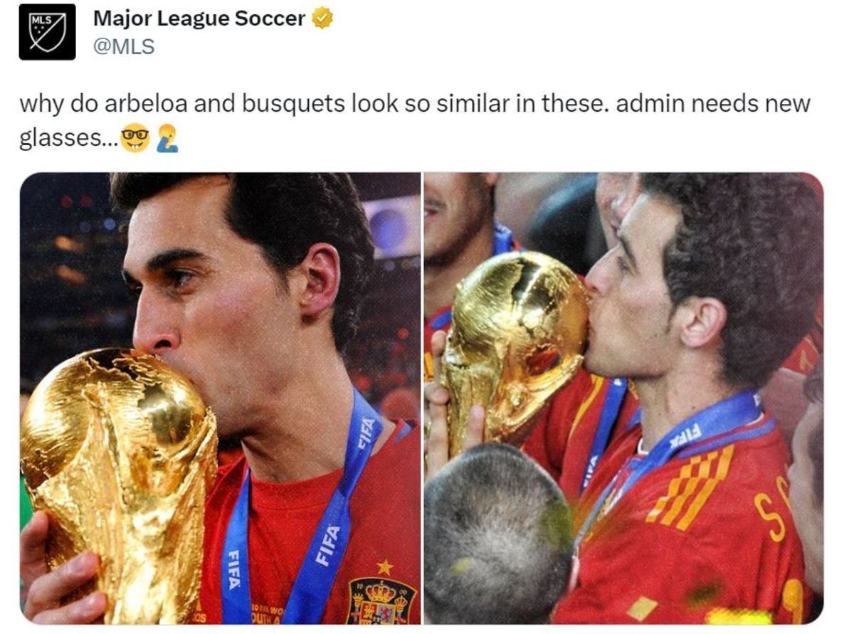Alvaro Arbeloa (left) and Sergio Busquets (right) pictured kissing the World Cup trophy after winning the tournament with Spain in 2010