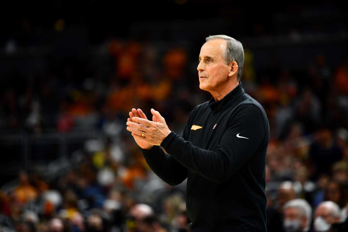 Tennessee Volunteers HC Rick Barnes during a March Madness second-round game against Michigan in Indianapolis, Indiana, on March 19, 2022. (Photo by Brianna Paciorka)